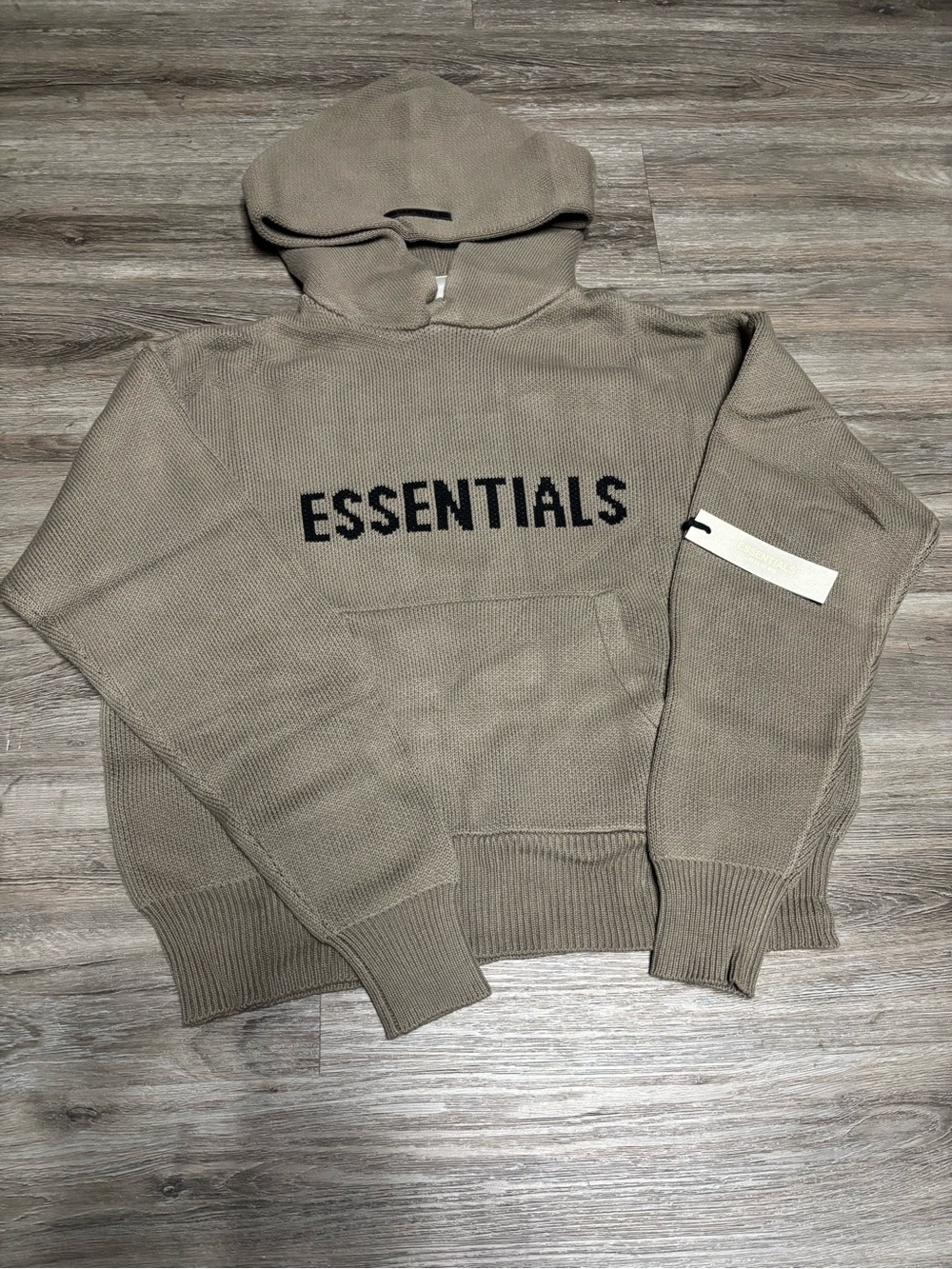 Fw20 fear of god essentials Taupe knit hoodie